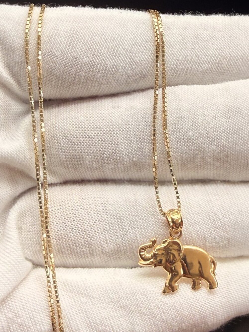 14K Yellow Gold  Elephant Pendant with Yellow Gold  0.8mm Box Chain - 20 inch